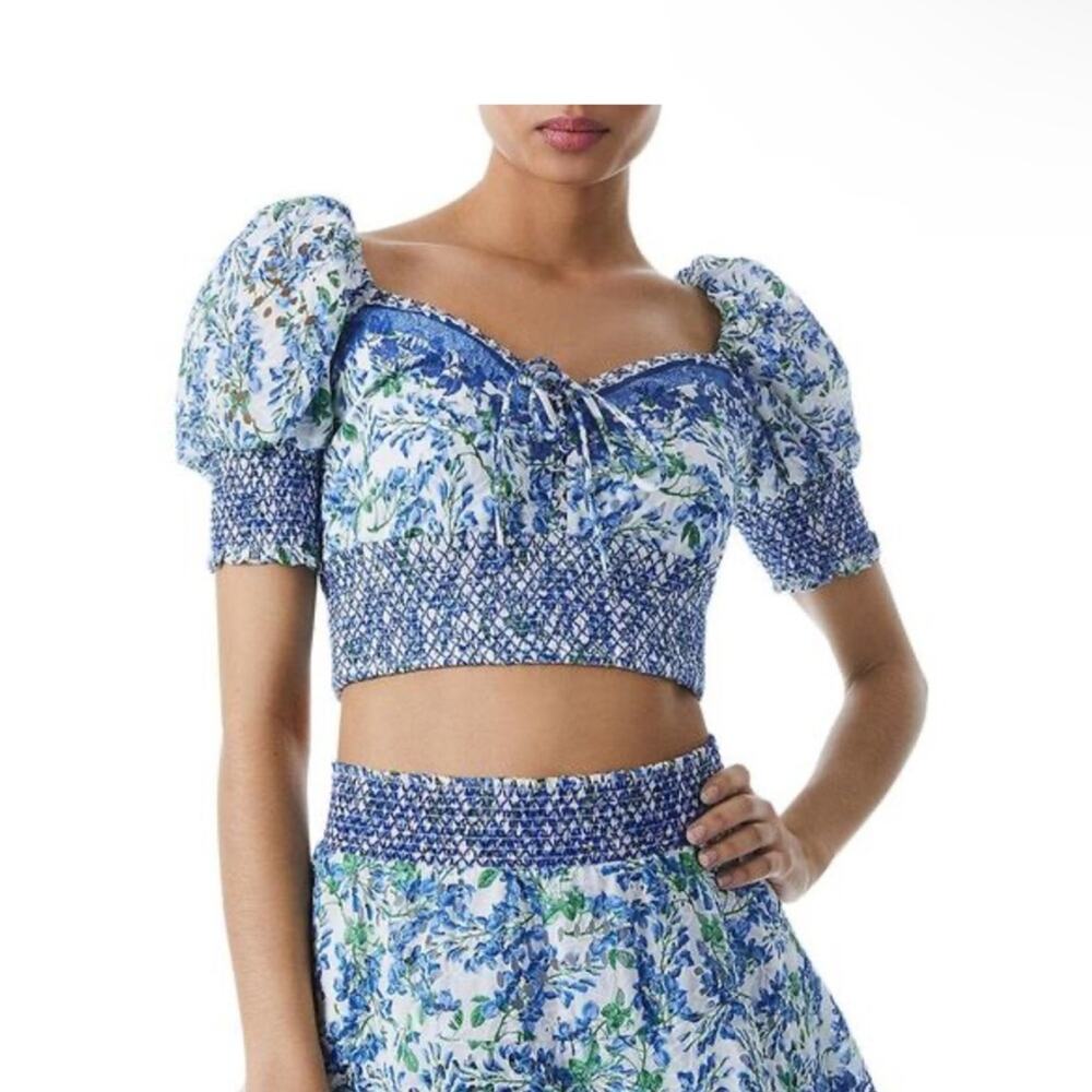 Alice + Olivia Crawford Lace Up Smocked Top